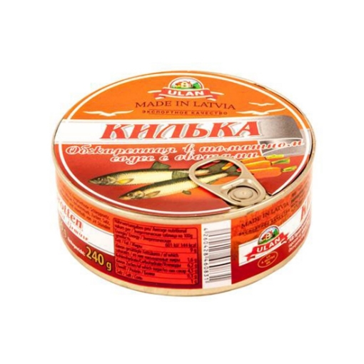 Canned fish Sprats in tomato sauce with vegetables Ulan 240g