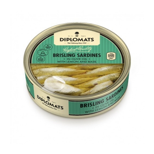 Brisling Sardines in Olive Oil with Lemon & Basil Diplomats 160g